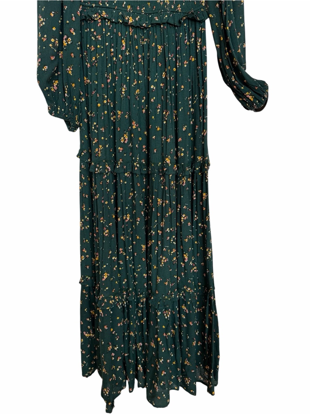 Easel Long Sleeve Tiered Maxi Dress Green with Floral Accents Size Small - Picture 8 of 17